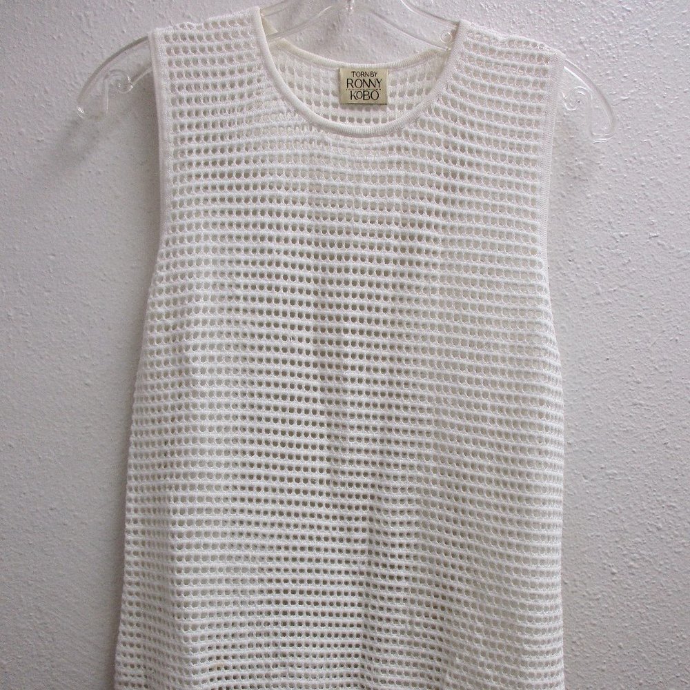Torn by Ronny Kobo White Mesh Knit Sleeveless Pullover Top Size Medium